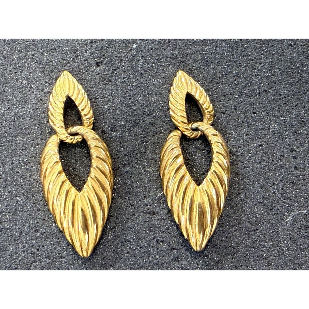 1990s Napier Gold tone Pierced Pendant Earrings Modernist Door Knocker Retro